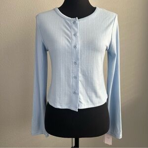 Auden Sleepwear Pajama Top Womens Small Blue Long Sleeve Button Front Stretch